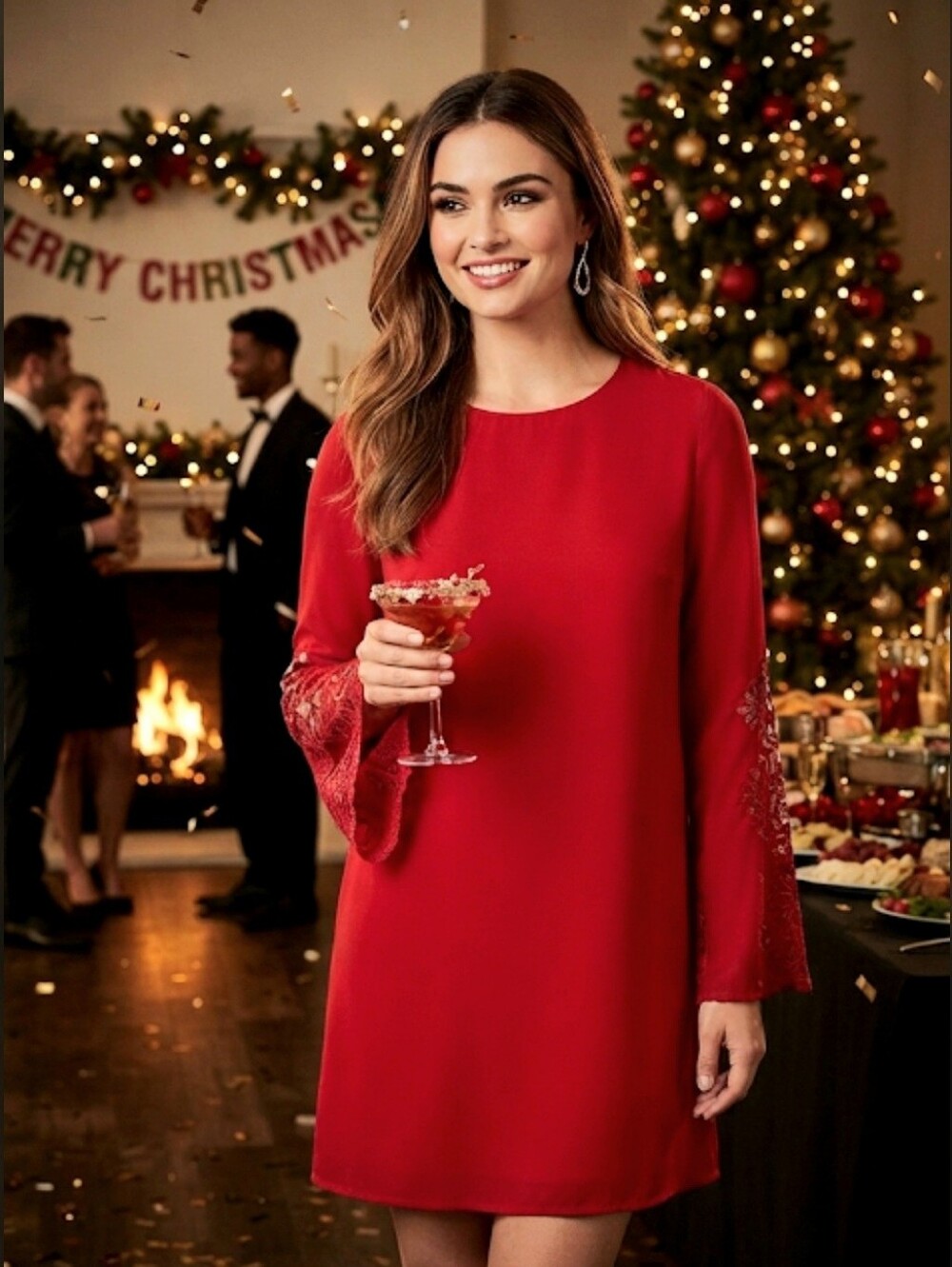 Mika Mindel Cindy Dress in Red Cherry Embroidered Bell Sleeves Size Medium NWT